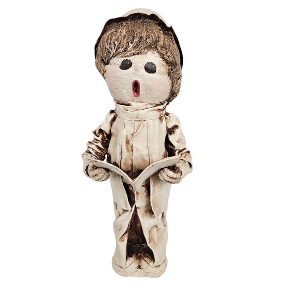 Vintage Minimalist Paper Mache‎ Boy & Girl 12" Christmas Caroler Set of 2 - Picture 5 of 10